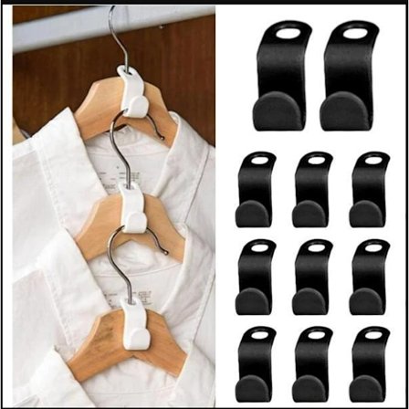 (Svart) Pakke med 20 kleshengere, Sparer garderobeplass, Kroker til kleshengere, Koblingskroker for kleshengere