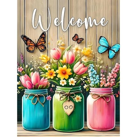 Fjärilsblomma 5D Diamantkunst - Flaskeform til begyndere, Fuld dækning med runde perler, DIY boligindretning 30x40 cm