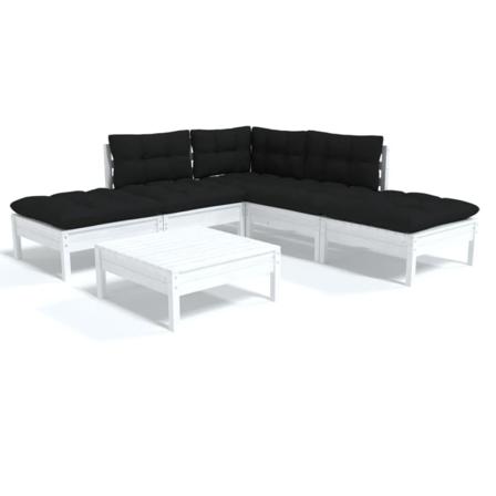 Vidaxl Loungegrupp Med Dynor 6 Delar Vit Massiv Furu Vit