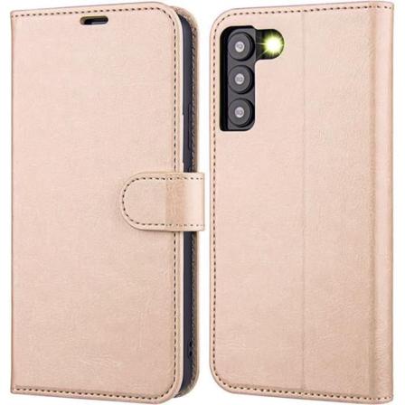Fodral för Samsung S22 Ultra (6,8") Guld 360 graders skydd Lädereffekt Enfärgad Anti Scratch gyllene