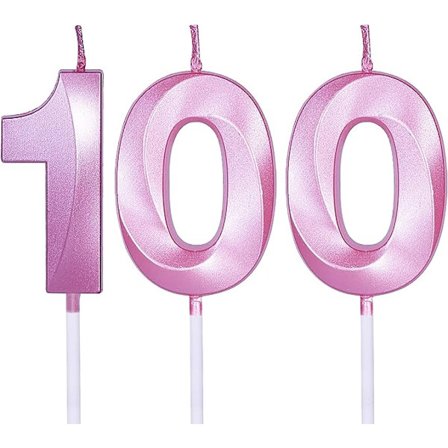 Rosa 100-års bursdagslyset for kaker cupcakes, nummer 100 lys kake topper for fest jubileumsbryllupsfeiring dekorasjon