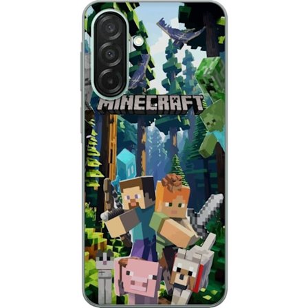 Kompatibelt Mobildeksel til Samsung Galaxy A26 Minecraft mobildeksel med skog og figurer i pikselstil