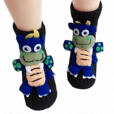 Julestrømper til voksne, skridsikre strikkede gulvstrømper med sødt 3D tegneseriedyrdesign