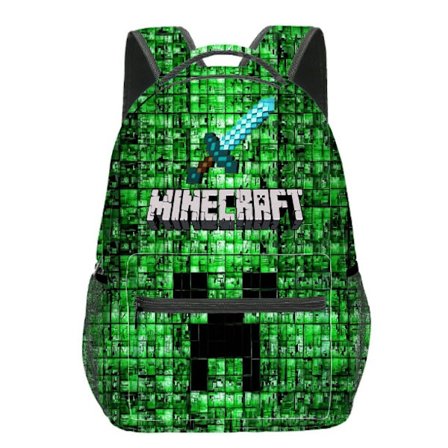 NY Minecraft Ryggsäck för Pojkar och Flickor | Svart Barnryggsäck | Grön Creeper, Zombie, Skelett, Enderman och Grottspindel
