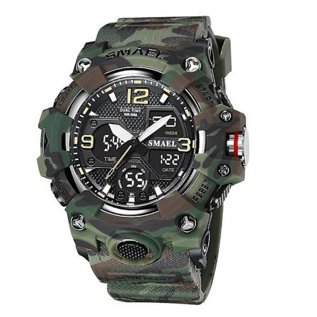 Smael Dual Time Watch För män Mode Vattentät Quart Digital Armbandsur Väckarklocka Led Bakgrundsbelysning Kalenderklockor 8008
