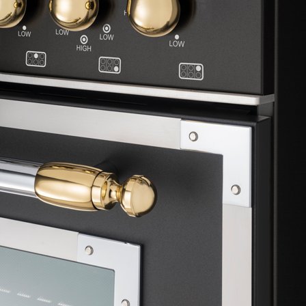 Bertazzoni Heritage dekorativt sæt emhætte & komfur, messing - Guld, blank | KitchenOne