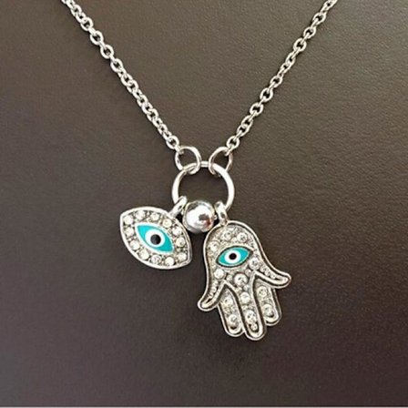 Fatima Hand Halsband Oskans Öga Hamsa Hand Kedja Hänge Smycken Silver