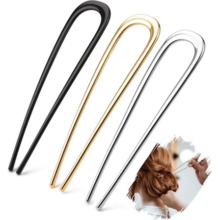 3 stk. Franske Hårnåler Metall 14cm/5.5in Fransk Nål Fransk Twist Hårnål U-formet Hårgaffel Gull Sølv Svart Hårnåler Stor Opprulling