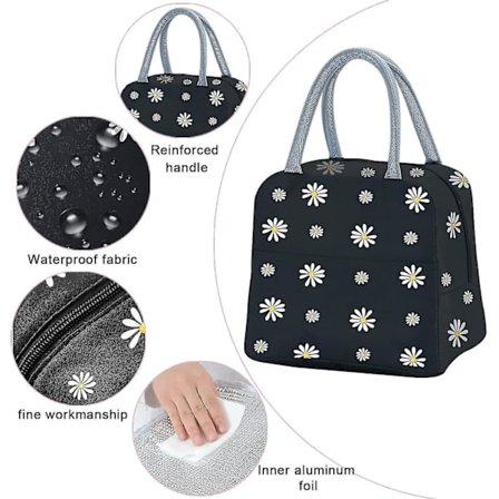 Isoleret madtaske, lækagesikker madtaske, picnic-tasker, køletaske, madpakke-taske, Bento-boks, madtaske til camping, rejser, sort