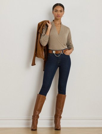 Lauren Ralph Lauren Cotton-Modal Surplice Sweater - Brown - XS