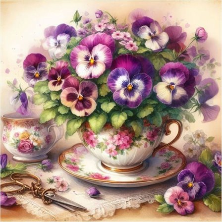 Blomster Diamant Konst Kit för Vuxna Nybörjare Te Bjudning Diamant Målning Kit, 5D Full Borr DIY Diamant Prick Ädelsten Konst Kit Vägg Heminredning 