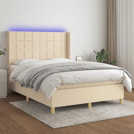 Maison Exclusive - Sengebund med lameller, madras og LED Creme 140x190 cm Stof