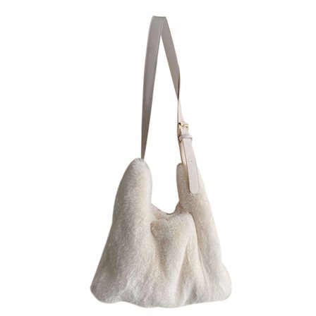Pehmeä Olkalaukku Pehmeä Nallekarhu Tote-laukku Tekoturkis Ristilaukku Säädettävä Olkahihna Valkoinen
