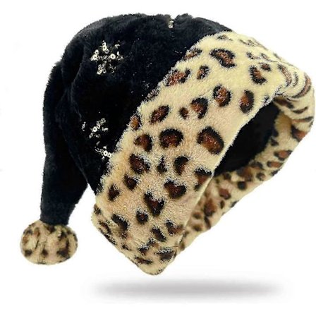 Musta joulupukin hattu leopardikuvioinen joulupukin hattu paljetein pehmo joulu