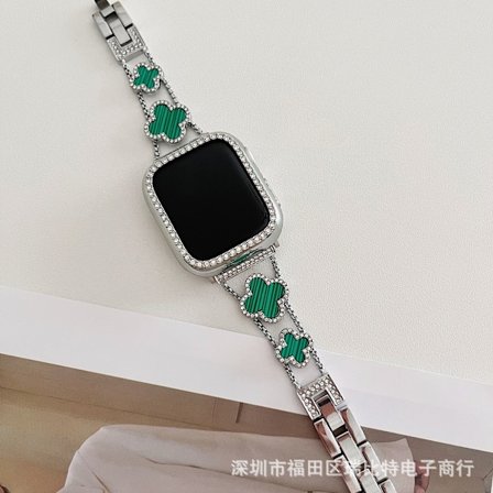 Klockarmband för Apple Watch iWatch 42mm /2/3 generation Silver med grön
