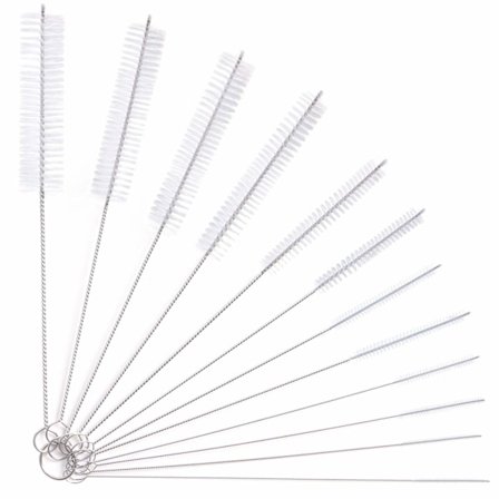 Flaskerengjøringsbørster, 12 stk rør børste nylon flaske rør rengjøringssett for rengjøring av flaske glass øye strå (hvit)