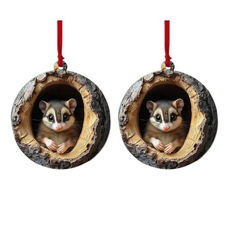 2 stk. Juletræspynt med dyr, 2D akryl skovdyrsdekoration, let at hænge, dyredekoration i træhul til kaminhylde, træ, krans