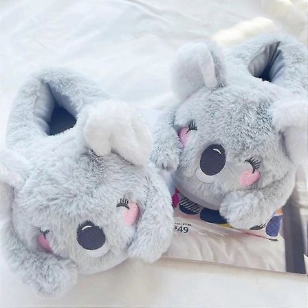 Tøfler med tegneseriefigurer Søt Koalaform Hjemmesko i bomull Dame Jente Varme Vinter Innendørs Sko Flat Casual Sklisikker Rosa Grå