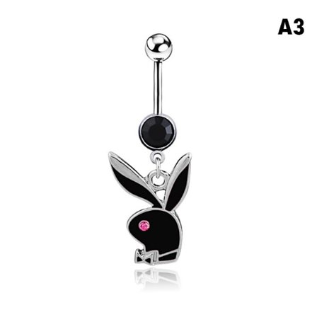 1 PC Bunny Dangle Belly Ring Paved CZ Gems Kirurgisk Stål