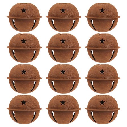 12 stk. Rustikke metallstjerner hule bjeller juleferiehåndverkspynt (40mm) (4.00X4.00X4.00CM, som vist på bildet)