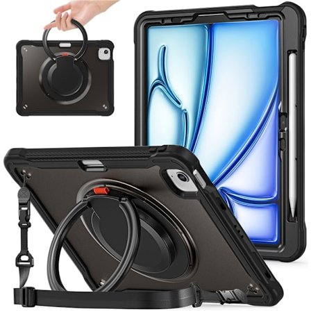 SKALO Pad Air 11 (2025) Extra Stöttåligt Armor Ring med Axelrem Skal - Svart