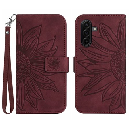 Samsung Galaxy S26 Pro Plånboksfodral Konstläder Blommönster - Vinröd