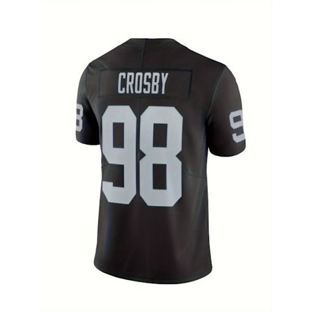 Miesten klassinen musta #98 amerikkalaisen jalkapallon pelipaita: Kirjailtu hengittävä V-aukkoinen rugby-urheilupuku harjoitteluun kilpailuun, XXXL