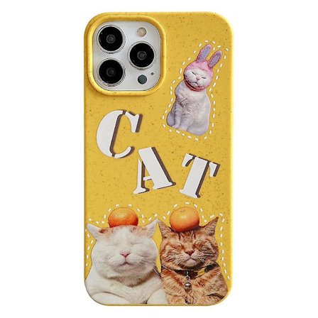 Nedbrytbart Telefonskal för iPhone 13 Pro 6.1 tum Vetestrå Telefonskal Mönstertryck Fodral - Katt