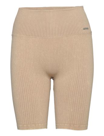 Pine Green Ribbed Seamless Biker Shorts Running/training Tights Beige AIM'N