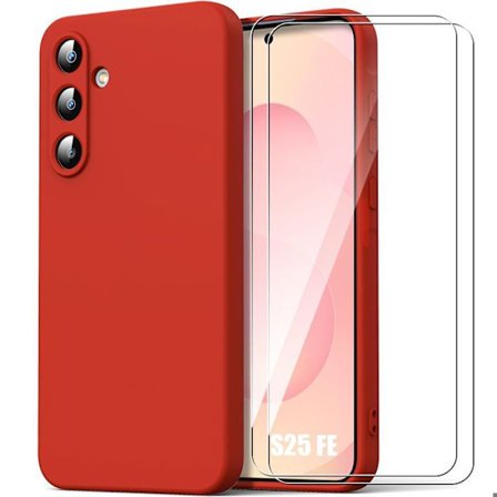 Skal - BOOLING - för Samsung Galaxy S25 FE - Mjuk Slim Silikon Röd - 2 Glas