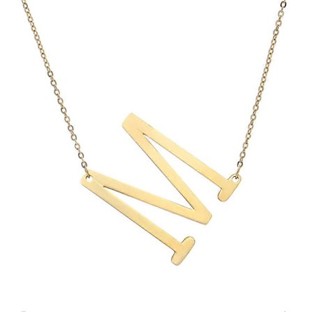 New Necklace with Large Initial Charm in Gold Plated Stainless Steel