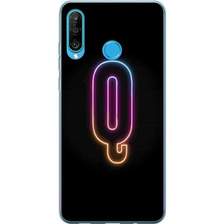 Kompatibel Mobilcover til Huawei Huawei P30 lite Minimalistisk neonbogstav Q i lyse farver mod mørk baggrund