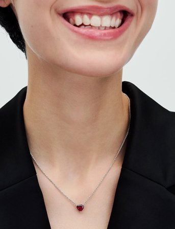 Pandora Heart Sterling Silver Collier With Cherries Jubilee Red Crystal And Clear Cubic Zirconia - Red - 45 CM