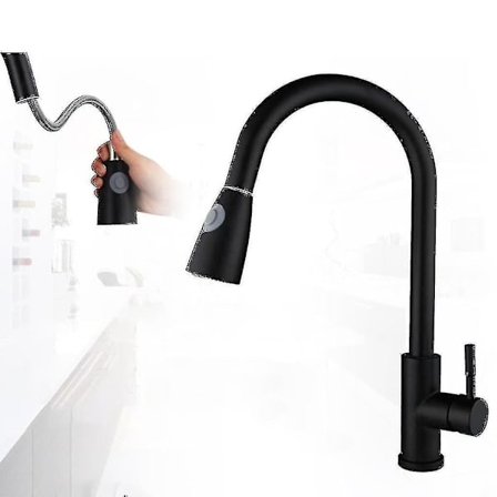 Lavtrykshane til køkken i rustfrit stål, sort