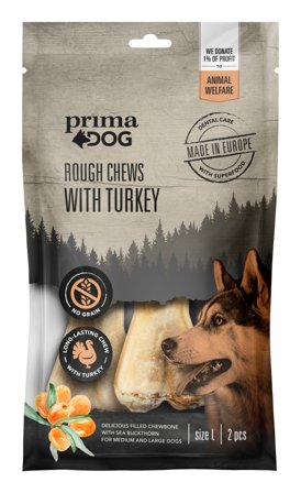 PrimaDog Prima Dog Rough Chews Turkey/Sea Buckthorn puruluu kalkkuna/tyrni, 13,5 cm, 2 kpl