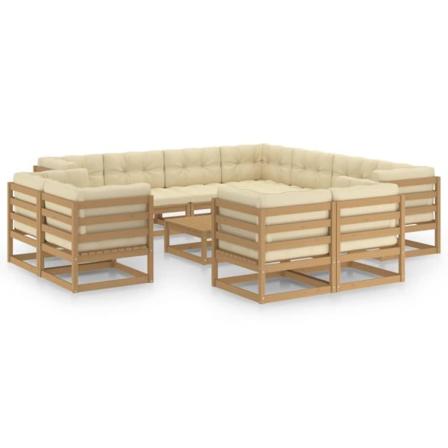 Vidaxl Loungegrupp Med Dynor 12 Delar Honungbrun Massiv Furu Brun