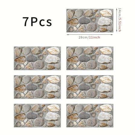 7st/14st/ set Väggdekal imiterat keramiskt kakel, 3D tapet,, heminredning för vardagsrum och sovrum, 27,99 cm*14,0 cm Pebbles 28cm*14cm*7pcs