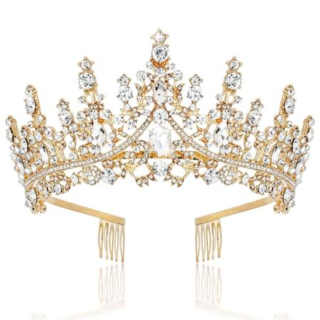 Guldkrone til Kvinder Guld Tiara Fødselsdag Dronningkrone Bryllup Tiara til Kvinder Krystal Tiaraer og Kroner Kongelig Prinsesse Qu