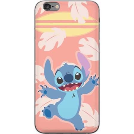 Kompatibel Mobilcover til Apple iPhone 6 Plus Glad illustration af Stitch der hopper foran lyserød baggrund med surfbræt