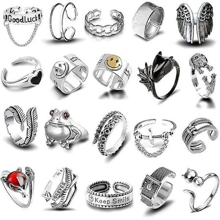 Öppna ringar Frog Leaf Chain Justerbar Ring För Kvinnor Män Flickor Punk Vintage Gothic Stapelbar Ring Set