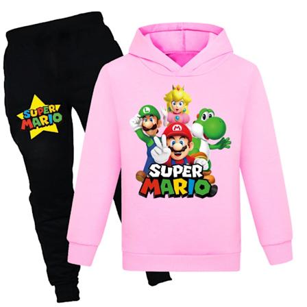 Lasten Pojat Super Mario Huppari Pusero Housut 2 kpl setti vaaleanpunainen 140cm pink