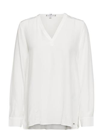Viscose Solid V-Neck Blouse Ls Bluse Langermet Hvit Tommy Hilfiger