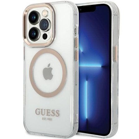 Guess Metallkontur Magsafe iPhone 15 Pro Max-fodral - guld