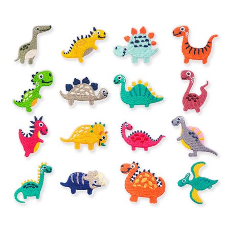 Dinosaur-Lappe, 16 stk. Stryge-på-Lappe, Dinosaur-Badge, Selvklæbende