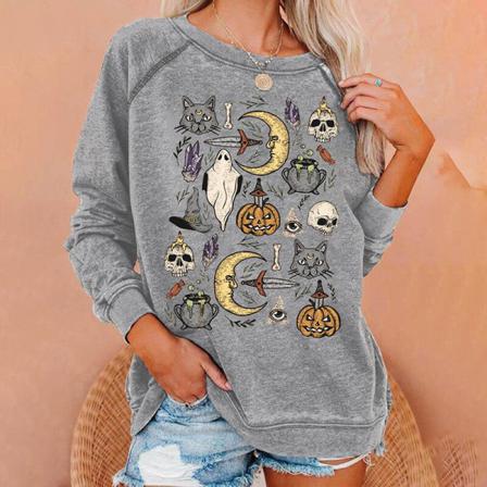 Kvinnor Printed Halloween Pullover Långärmad Jumper Toppar