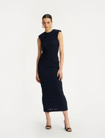 ROTATE Birger Christensen Lace Long Midi Dress - Navy - 34