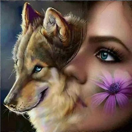 DIY 5D Diamantmålning Kvinnlig Varg Konst Broderi Djur Korsstygn Full Rund Borr Heminredning Gåva