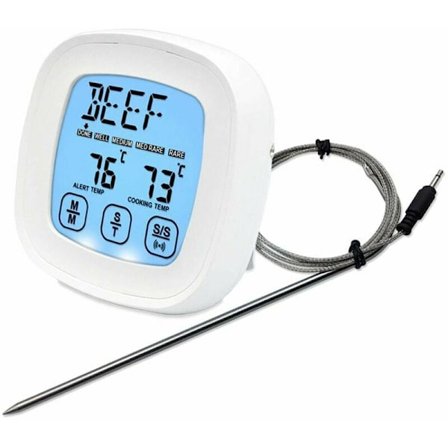 Digital kötttermometer med pekskärm, grilltermometer, ugnstermometer, kökstermometer, mattermometer, röktermometer, matlagningstermometer, bakljus, 