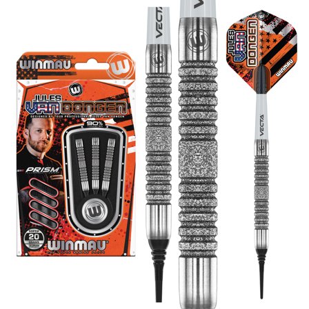 Winmau Darts Jules Van Dongen Soft Tip 20g 90% Tungsten Steel Professional Darts Flights,Orange/Grey/Black,Prism Grip