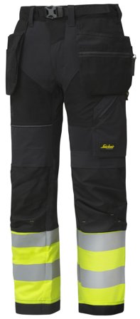Snickers Workwear 6931 FlexiWork Arbetsbyxa varsel, gul/svart 56, Arbetskläder